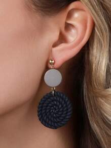 1 Pair Handmade Soft Clay Solid Navy Blue Braided Round Wood Earrings, Personalized Naturalistic Style For Women, Suitable For Vacation, Party, Also As A Gift - Navy Blue - View 6