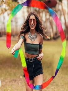 1pc Ombre Color Gradient Rhythmic Gymnastics 4m Ribbon Dance Performance Prop - Suitable For Gymnastics, Birthday Parties And Wedding Decorations - Multicolor - View 10