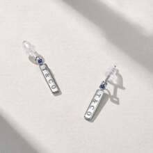 1 Pair 925 Silver Square & Round Blue Sapphire Geometric Letter French Style Simple Letter Stud Earrings For Women