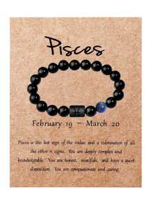 1 件 10 毫米黑色玻璃珠十二生肖手工串珠手链，男士珠宝