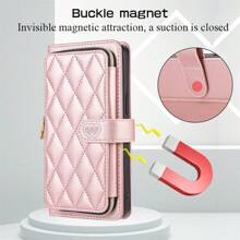Crossbody Wallet Case For IPhone 16 15 14 13 12 11 Pro Max 7 8 Plus SE 2020 SE 2022, PU Leather Zipper Handbag Purse Flip Cover, Kickstand Folio Case With Card Slots Holder Wrist Strap Lanyard - 玫瑰金 - 查看 4