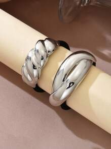 2pcs Shiny Metal Ribbed Criss-Cross Elastic Hair Scrunchies, European Style For Women - White Gold - View 1
