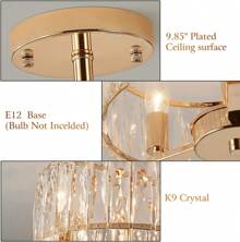 Gold Crystal Semi Flush Mount Chandeliers, 12.5" K9 Chandeliers 3-Light Ceiling Metal Pendant Fixture G9 Base For Living Room Bedroom Kitchen Island Hallway Dining & Brass Finish,K9 Crystal Gold Chandelier Ceiling Lighting ,Lamp Living Room Bedroom Simplicity Modern Crystal Ceiling Chandelier,Ceiling Light Chandeliers Round Shape Ceiling Lights Chrome Finish Ceiling Gold/French Gold/Argent ﻿ - Vàng Pháp - Xem 6