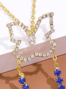 1 件金属镂空蝴蝶身体项链，带蓝色水钻，夜总会派对珠宝，女士 - 金色 - 查看 4