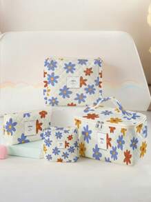 1pc/4pcs Floral Print Makeup Bag Set, Colorful Large Capacity Cosmetic Bag, Portable Toiletry Organizer, Travel Wash Bag, Beach, Swimming Pool, Swimwear And Travel Storage Bag, Makeup Pouch - Multicolor - View 1