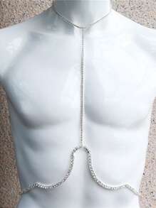 1pc Sexy Rhinestone Chest Chain, Beach Party Fashion Body Jewelry Necklace For Women - Style 1 - View 3
