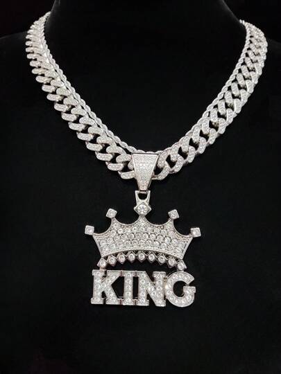 قلادة بتصميم تاج وسلسلة كوبانية من ميامي قطعة واحدة ،قلادة موضة الهيب هوب المناسبة للارتداء اليومي أو الحفلات ، خيارين لتصميم السلسلة