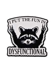 1PC Kawaii Raccoon Quotation Enamel Pin Brooches On Clothes Badge Bag Clothes Lapel Woman Jewelry Gifts - Black and White - View 10