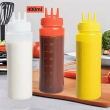 3pcs 3-Hole Extrusion Bottle, Ketchup Extrusion Plastic Condiment Extrusion Bottle, Sauce Ketchup Mustard Syrup Barbecue, Kitchen Crafts Extrusion Bottle