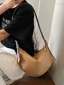 1buc nouă geantă moale în formă de semilună cu pernă, geantă de umăr vintage Y2K în stil gotic de capacitate mare pentru femei, potrivită pentru utilizare zilnică și călătorie, geantă de modă Burgundy cu decorare textura aligator