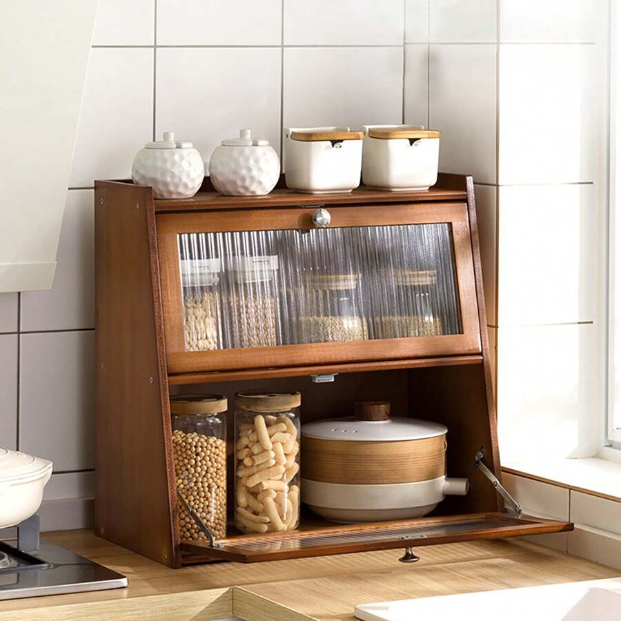 40*28*50cm/15.7*11*19.7in Tabletop Cabinet With Door Mini Kitchen Cabinet 2 Tiers Cupboard Storage Cabinet Small Sideboard Cabinet For Kitchen, Study, Bathroom, Bedroom, Living Room