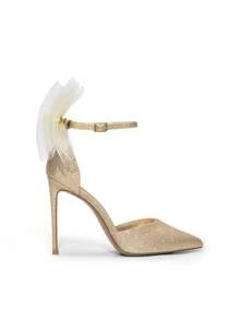 Women High Heels Strappy Closed Toe Stiletto Pointed Toe Mesh Bows Ankle Strap D'Orsay Prom Wedding Party Pumps Shoes - Vàng - Xem 7