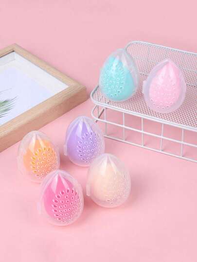 1/2pcs Transparent Makeup Puff Case, Portable Travel Makeup Sponge Storage Case, Breathable Makeup Puff Shell,For Holiday Beach, Bathroom Collection, Bedroom Collection, Large Capacity,Makeup Bag,Travel Essential