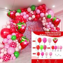 143 Stücke Erdbeere Ballon Bogen Set, rote und rosa grüne Ballons mit Erdbeere Ballon Girlande Bogen Set für süße Prinzessin Beeren erste Geburtstag Erdbeere Themen Baby-Shower Geburtstags Party Dekoration Set