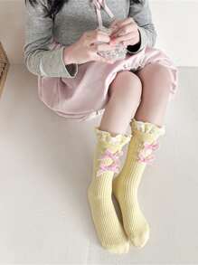 Girls' Bow Decor Mid-Calf Socks, Versatile Lightweight Kids Princess Socks For Spring & Fall