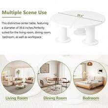 Φ39.4'' Easy Assembly Round Petal-Shaped Coffee Table, Cream Style Center Table With 3 Thick Legs, Minimalist Irregular End Table With Sleek Round Edges For Living Room