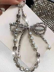 1 件水晶蝴蝶结手机链带、3D 水晶蝴蝶钥匙扣吊饰、珍珠手腕手机挂绳 - 彩色 - 查看 11