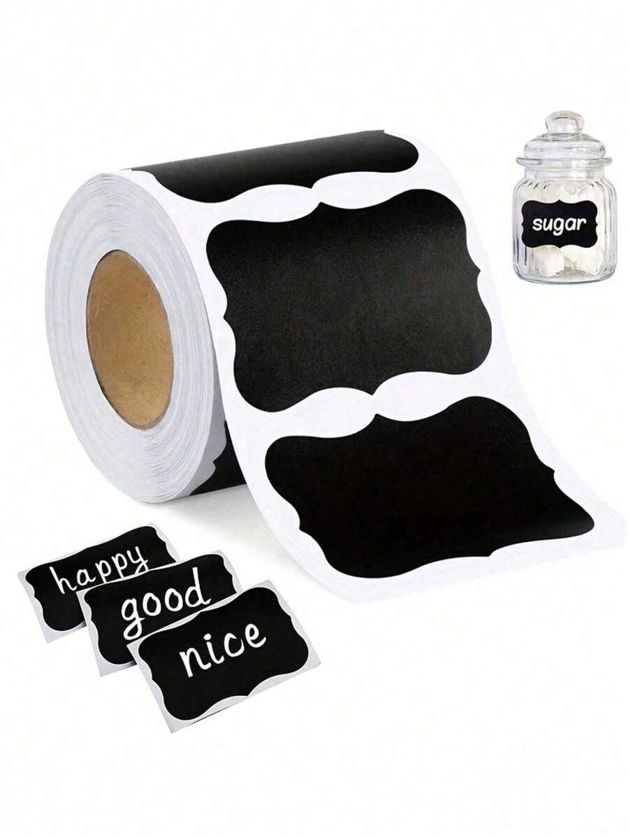 Rollo de 120 piezas/Etiquetas adhesivas de pizarra negra reutilizables y resistentes al agua para etiquetar el almacenaje en la cocina y pizarras de vuelta al colegio