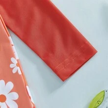 Toddler Baby Girl One Piece Swimsuit UPF 50+ Sun Protection Long Sleeve Rash Guard Bathing Suit Swimwear Sunhat Set - Red - View 5