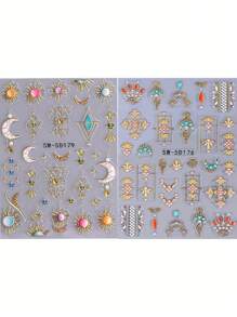Autocollants pour ongles avec design de décalcomanie de mandala à croissant de lune, décoration d'ongles en relief 5D, motif de fleur de mandala coloré avec lignes dorées en métal blanc, style élégant rétro, autocollants adhésifs pour ongles, accessoires DIY pour salon de manucure, décoration d'ongles pour débutants DIY à la maison, cadeau pour femmes