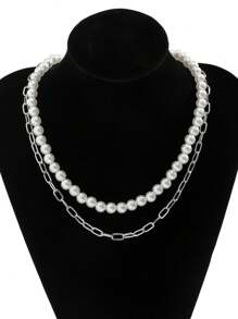 2pcs Necklace Set, European And American Style Dual-Layer Faux Pearl Necklaces, Unisex Personalized Design, Versatile Chokers For Women And Men - Butterfly - View 1