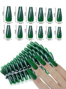 120-Pcs Classic Solid Coffin Shape Press On Nails Set Elegant Green , Full Coverage, Easy Application - Perfect For Daily Style I Ncludes 5sheet Adhestive Tabs 5pcs Mini File