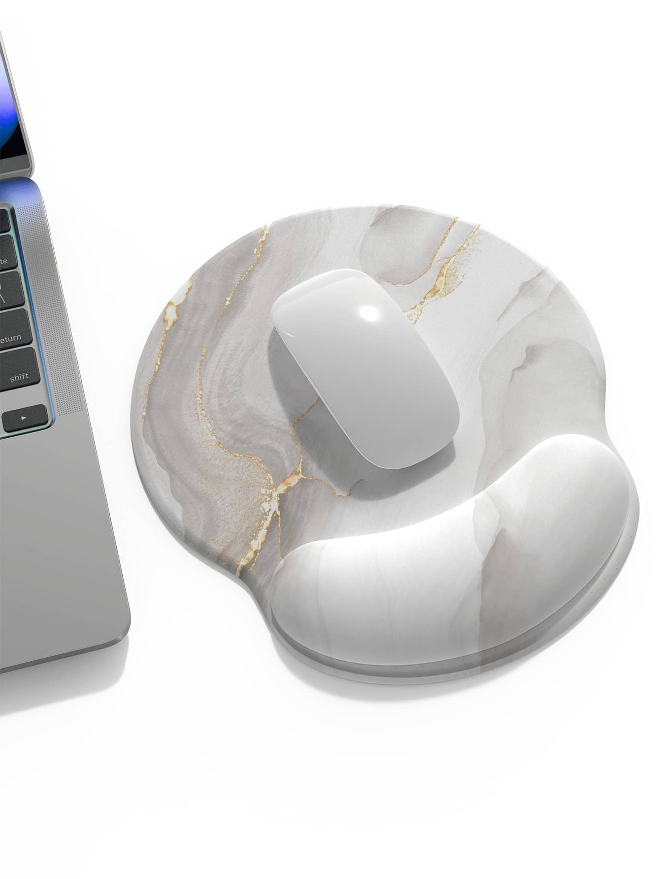 1pc White Marble Texture Wrist Rest Mousepad, Made Of Milk Silk, Rubber Base, Suitable For All Mouse Sizes - Multicolor - View 1