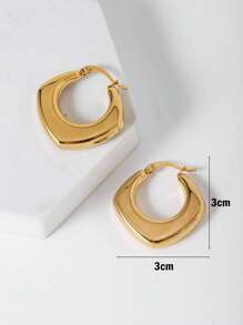 A Pair Of Exaggerated Minimalist Stainless Steel Hollow HOOP Earrings For Women On A Date - Yellow Gold - View 1