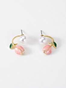 全新浪漫可爱性感粉色郁金香女士耳环，简约设计，高品质时尚耳钉