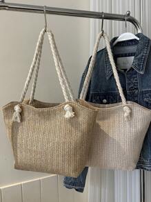 Fashionable And Simple Straw Woven Commuter-Style Large Capacity Personalized Tote Bag With Rope Shoulder Strap, Perfect For Vacation - Multicolor - View 3