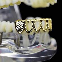 3pcs Hip Hop Fashion Grillz Cool Party Hollow Heart Focus Color Plated Four Full Open Face Hollow Tooth Grillz 2pcs & Bottom Teeth Grills For Men & Women - Multicolor - View 4