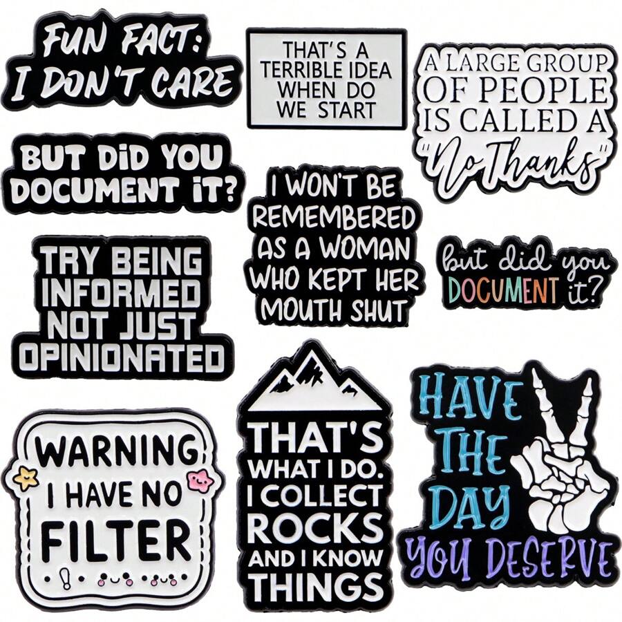 1 件鼓舞人心且有趣的引文珐琅翻领别针，可爱胸针徽章，适用于包包和衣服，连衣裙配饰别针，适用于衣服包饰，学校办公室配饰，衬衫夹克珠宝，圣诞节万圣节服装别针，教师礼物，万圣节配饰，教师节 - 黑色 - 查看 1