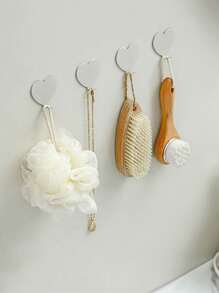 2/3/5 Pcs Pink Heart Shaped Adhesive Hooks, Stainless Steel Hanging Hooks For Girl's Room Decor, Dorm Bathroom Wall