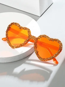 1pc Y2K Vintage Dopamine Rimless Heart-Shaped Crystal Studded Tear-Shaped Unique Fashion Fashion Glasses, Suitable For Weddings, Parties, Beach Activities And Outdoor Events For Summer Beach Vacation,Outdoor,Travel - Multicolor - View 5