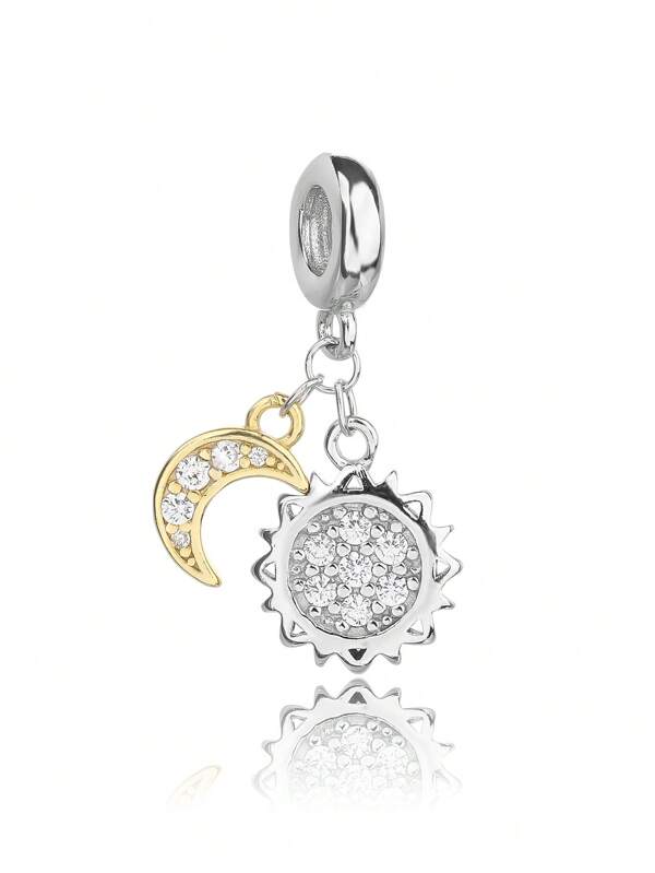 1pc Moon, Sun & Star Plated S925 Silver Bracelet, Fashion DIY Customizable Charm Beads For Daily/Holiday Wear, Gift For Lover, Family & Friend, Jewelry Accessories