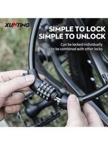 Xunting Bike Cable Lock 54cm Bike Locks Cable 5 Feet Coiled Secure Resettable Combination Bike Lock With Mounting Bracket - Black - View 4