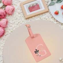 1pc Customized Colorful English Name PU Leather Bow Letter Pattern Luggage Tag, Lichee Texture Leather Couples Customized Name Tag, Student Travel Tag, Ideal Gift For Friends, Daughters, Mothers - Pink - View 6