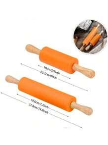 1pc Silicone Rolling Pin With Wooden Handle, Non-Stick Dough Roller
