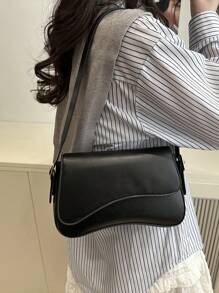 Bolso de solapa para el hombro de unicolor minimalista, bolso transversal clásico con textura para mujer
