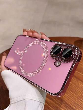 1 st. transparent elektropläterat stötsäkert silikonskal med glittermagnetisk ring, skyddande telefonskal tillverkat av TPU-material kompatibelt med 15 Pro Max, 16 Pro Max, 16 Pro, 11, 12, 13, 14 Pro Max, 14 Pro, 13 Pro Max, 16, 17, 17 Pro, 17 Pro Max, stöder trådlös laddning