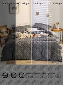 3 件套柔软透气菱形镂空图案羽绒被套套装（1 个羽绒被套 + 2 个枕套），适用于卧室、客房，深灰色 - 深灰色 - 查看 8