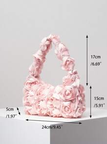 优雅 3D 玫瑰花朵单肩包、女士手提包、婚礼晚宴包、新娘包、女士派对礼服、女士优雅包、婚礼用品（图案随机） - 粉色 - 查看 8