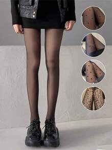 Women's Printed Graphic Tights - Plus Size Anti-Pilling No-Slip Slim-Fit Leggings For Daily Wear, Commuting, Home, Office & Layering 1 Pair - Multicolor - View 1