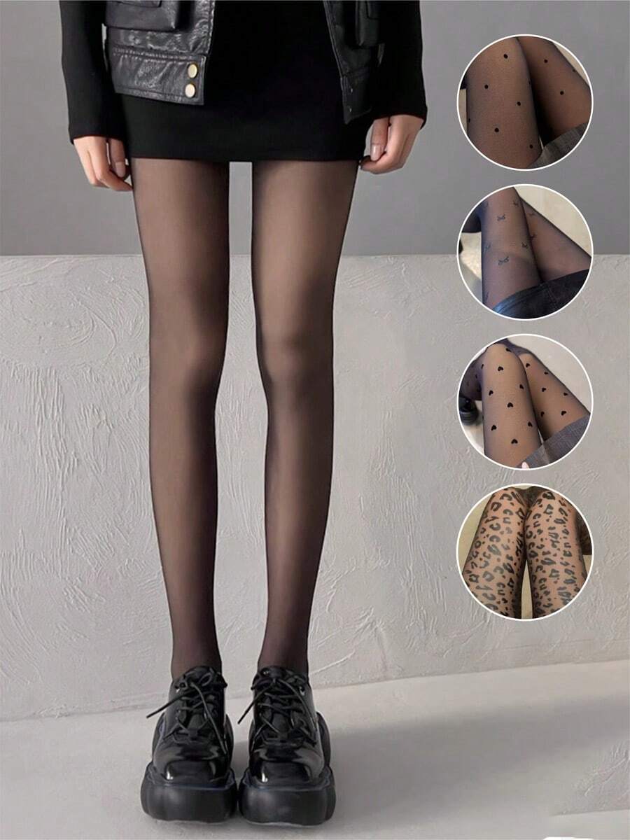 Women's Printed Graphic Tights - Plus Size Anti-Pilling No-Slip Slim-Fit Leggings For Daily Wear, Commuting, Home, Office & Layering 1 Pair - Multicolor - View 1