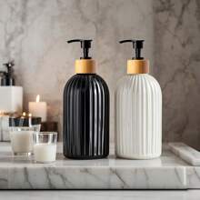 LEAPAIR 1/2 peças Dispenser de Sabonete Recarregável de 500ml com Bomba de Plástico, Dispenser de Bomba de Bambu, Suporte para Garrafa, para Shampoo, Condicionador, Loção, Sabonete Líquido para Banheiro e Chuveiro, Garrafa de Linha de Loção, Garrafa de Limpeza, Decoração de Casa e Móveis, Decoração de Banheiro, Decoração de Outono, De Volta às Aulas