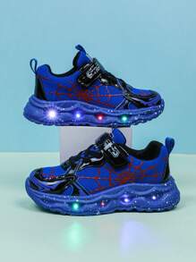 Fashion LED Luminous Spider Web Breathable Sports Shoes, Suitable For Boys And Girls - Casual, Shock-Absorbing, All-Season Non-Slip Outdoor Running And Walking Shoes - Blue - View 1