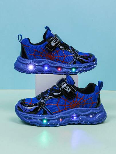Fashion LED Luminous Spider Web Breathable Sports Shoes, Suitable For Boys And Girls - Casual, Shock-Absorbing, All-Season Non-Slip Outdoor Running And Walking Shoes
