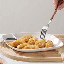 1 Pc Thick 10-Inch Leaf-Shaped Japanese-Style Divided Plate With Sauce Compartments, For Dumplings, Snacks, Cakes, Sushi - Multicolor - View 4