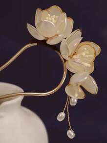 1 Stück eleganter chinesischer Stil Vintage weiße Magnolie Haarspange, elegantes hochwertiges orientalisches Feng-Shui-Haarzubehör Valentinstag - Chinesische Haarnadel - Übersicht 4