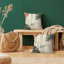 2pcs Bohemian Style Leaf Pattern Pillow Covers, Medieval Farmhouse Decor, Modern Tropical Summer Outdoor Decoration, Linen Sofa Covers, Single-Sided Design, Pillow Insert Not Included - Green - View 4